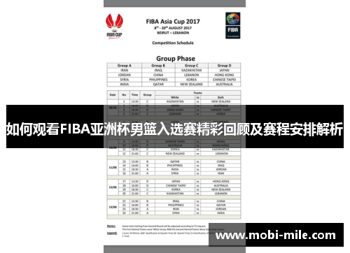 如何观看FIBA亚洲杯男篮入选赛精彩回顾及赛程安排解析 如何观看FIBA亚洲杯男篮入选赛精彩回顾及赛程安排解析