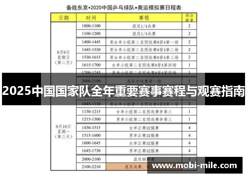 2025中国国家队全年重要赛事赛程与观赛指南 2025中国国家队全年重要赛事赛程与观赛指南