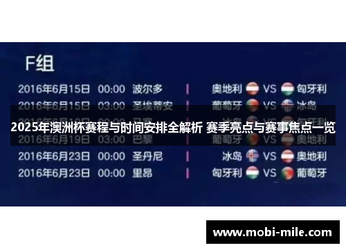 2025年澳洲杯赛程与时间安排全解析 赛季亮点与赛事焦点一览 2025年澳洲杯赛程与时间安排全解析 赛季亮点与赛事焦点一览